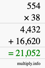 How to calculate 554 times 38 using long multiplication