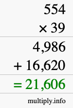 How to calculate 554 times 39 using long multiplication