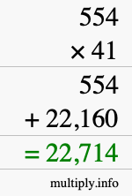 How to calculate 554 times 41 using long multiplication