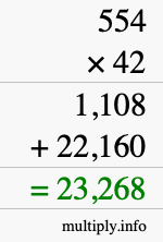 How to calculate 554 times 42 using long multiplication