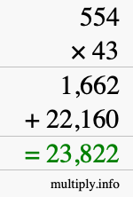 How to calculate 554 times 43 using long multiplication