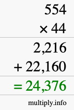 How to calculate 554 times 44 using long multiplication