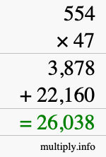 How to calculate 554 times 47 using long multiplication