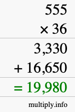 How to calculate 555 times 36 using long multiplication How to calculate 555 times 36 using long multiplication