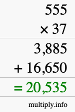 How to calculate 555 times 37 using long multiplication