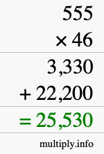 How to calculate 555 times 46 using long multiplication How to calculate 555 times 46 using long multiplication