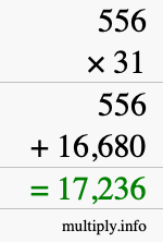 How to calculate 556 times 31 using long multiplication