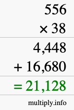 How to calculate 556 times 38 using long multiplication