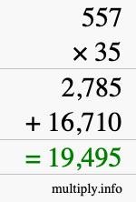 How to calculate 557 times 35 using long multiplication