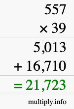 How to calculate 557 times 39 using long multiplication