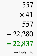 How to calculate 557 times 41 using long multiplication