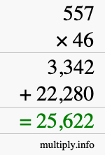 How to calculate 557 times 46 using long multiplication