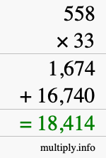 How to calculate 558 times 33 using long multiplication