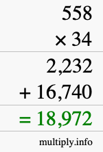 How to calculate 558 times 34 using long multiplication How to calculate 558 times 34 using long multiplication