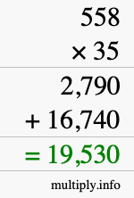 How to calculate 558 times 35 using long multiplication