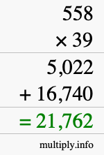 How to calculate 558 times 39 using long multiplication