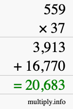 How to calculate 559 times 37 using long multiplication