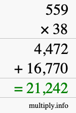 How to calculate 559 times 38 using long multiplication