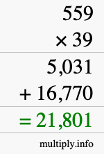 How to calculate 559 times 39 using long multiplication