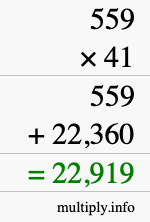 How to calculate 559 times 41 using long multiplication