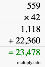 How to calculate 559 times 42 using long multiplication