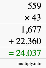 How to calculate 559 times 43 using long multiplication