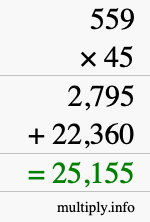 How to calculate 559 times 45 using long multiplication
