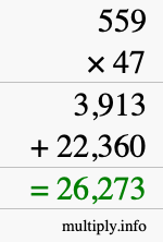 How to calculate 559 times 47 using long multiplication