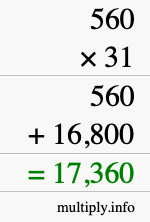 How to calculate 560 times 31 using long multiplication