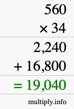 How to calculate 560 times 34 using long multiplication How to calculate 560 times 34 using long multiplication