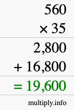 How to calculate 560 times 35 using long multiplication