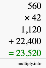 How to calculate 560 times 42 using long multiplication
