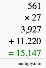 How to calculate 561 times 27 using long multiplication