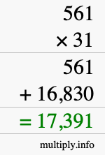 How to calculate 561 times 31 using long multiplication