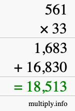 How to calculate 561 times 33 using long multiplication