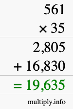 How to calculate 561 times 35 using long multiplication