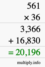 How to calculate 561 times 36 using long multiplication
