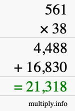 How to calculate 561 times 38 using long multiplication