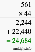 How to calculate 561 times 44 using long multiplication