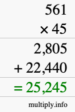 How to calculate 561 times 45 using long multiplication
