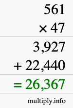 How to calculate 561 times 47 using long multiplication