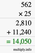 How to calculate 562 times 25 using long multiplication How to calculate 562 times 25 using long multiplication