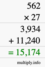 How to calculate 562 times 27 using long multiplication