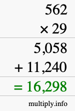 How to calculate 562 times 29 using long multiplication