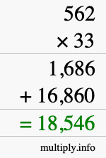 How to calculate 562 times 33 using long multiplication