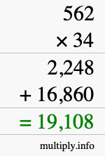 How to calculate 562 times 34 using long multiplication