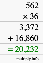 How to calculate 562 times 36 using long multiplication How to calculate 562 times 36 using long multiplication