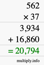 How to calculate 562 times 37 using long multiplication