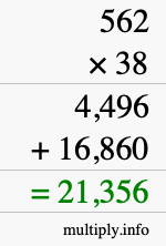 How to calculate 562 times 38 using long multiplication