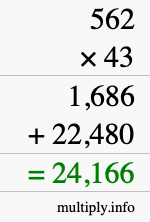 How to calculate 562 times 43 using long multiplication